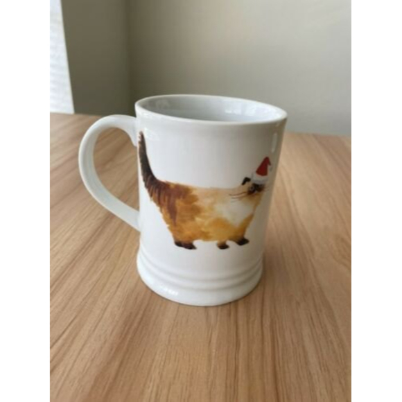 Fringe Merry Christmas Siamese Burmese Cat Wearing Xmas Hat White Mug Coffee Cup - Picture 4 of 5